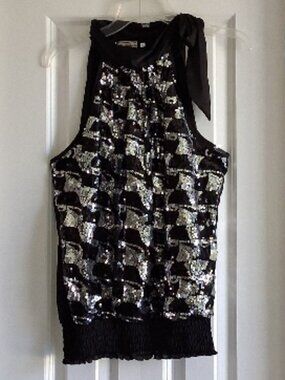 Soulmates Black Sequins Elegant Sleeveless Blouse Women's Size M
